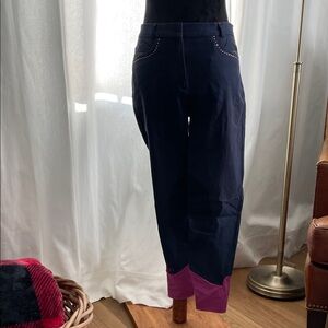 Shires Equestrian Performance Riding Pants in Navy with Fuchsia/Rhinestones 28